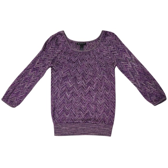 INC Purple Metallic Y2K Chevron Knit Top Womens Petite XS/S Shimmer Party - Picture 8 of 11